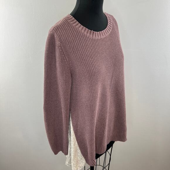 LOGO Lori Goldstein Purple Cotton Blend Asymmetric Sweater w/ Lace Godets Size M - Picture 5 of 9